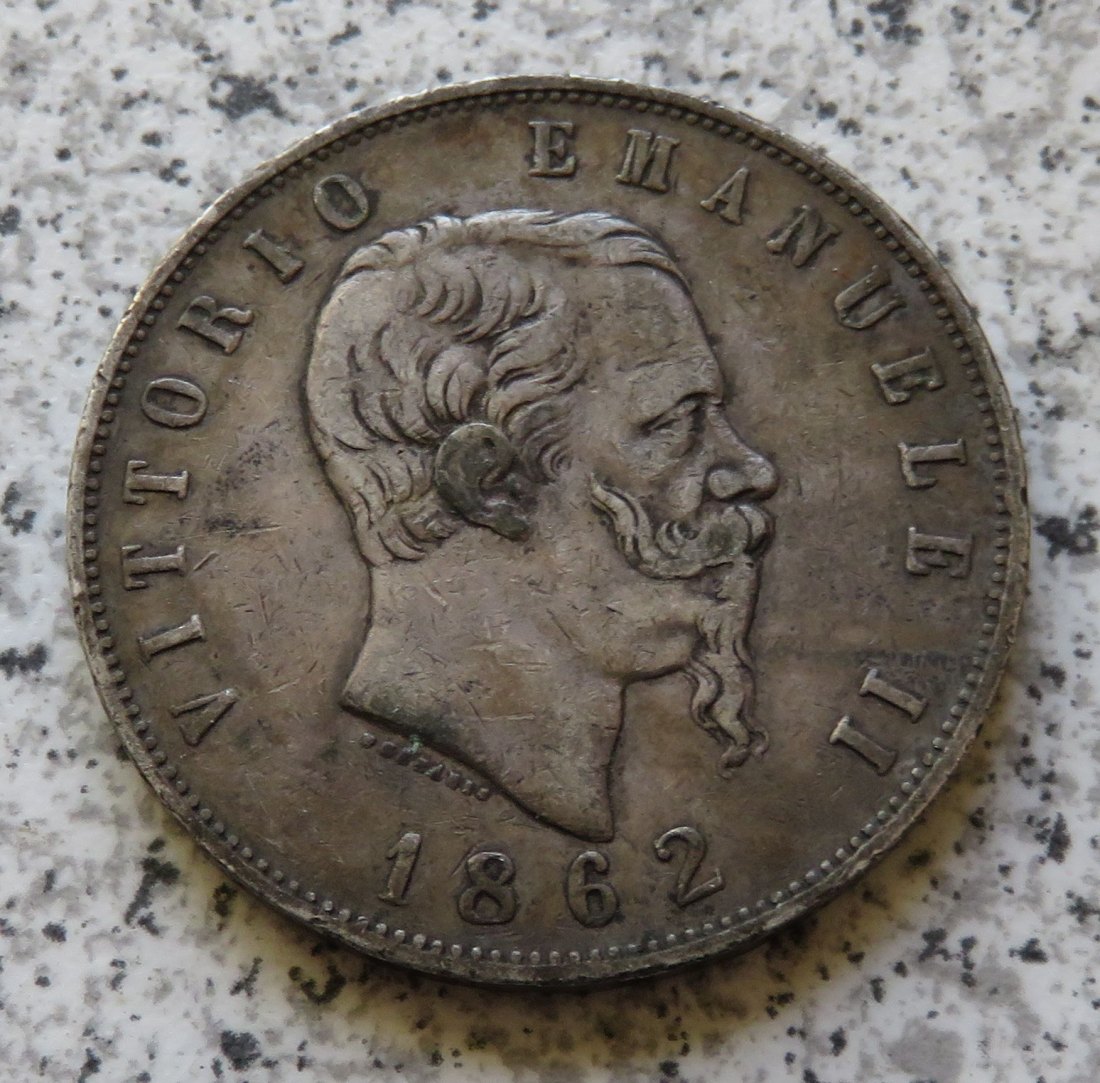  Italien 5 Lire 1862 N, relativ selten/selten   