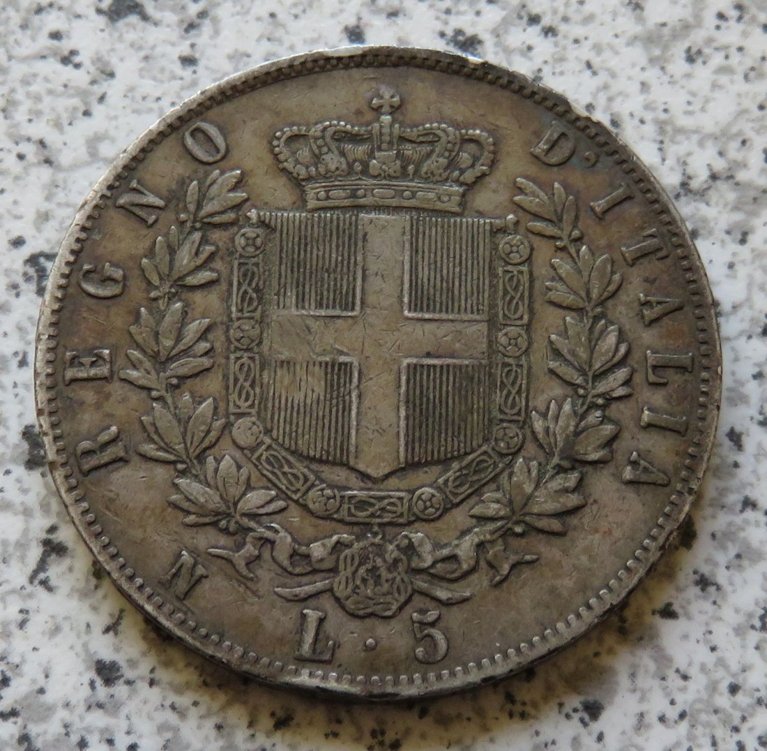  Italien 5 Lire 1862 N, relativ selten/selten   