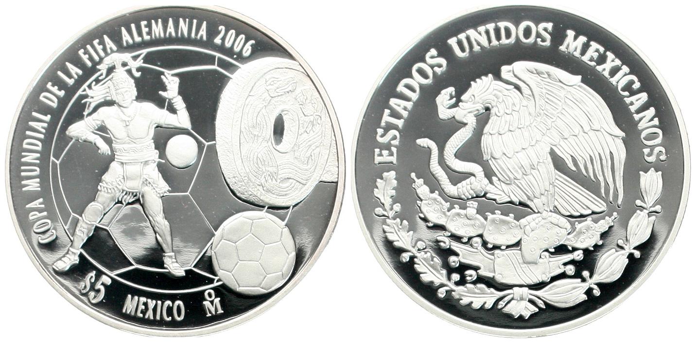  Mexiko: 5 Pesos 2006 OM, FIFA World Cup 2006 in Deutschland pp, Feinsilber! siehe unten!   