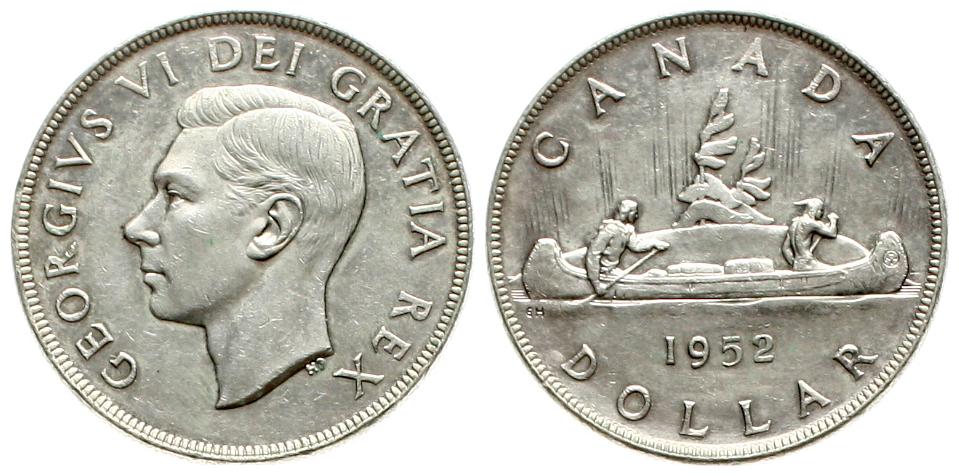  Kanada: George VI. (1936-1952, 1 Dollar 1952, Silber, siehe unten!   
