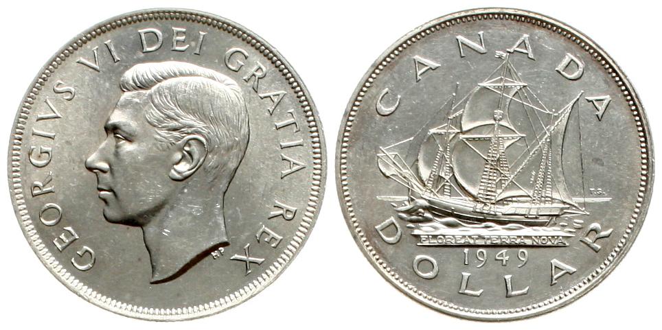  Kanada: George VI. (1936-1952, 1 Dollar 1949, Silber, siehe unten! TOP-ERHALTUNG!!   