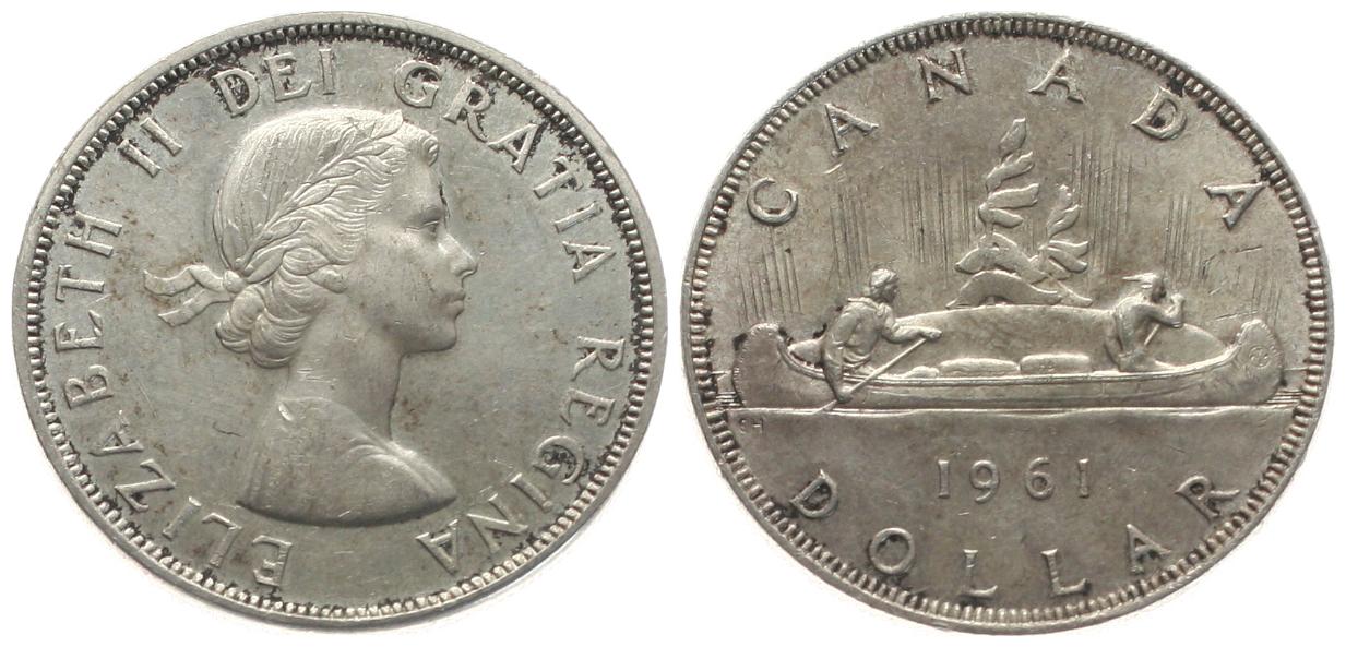  Kanada: Elisabeth II., 1952-2022, 1 Dollar, Silber, 1961!   
