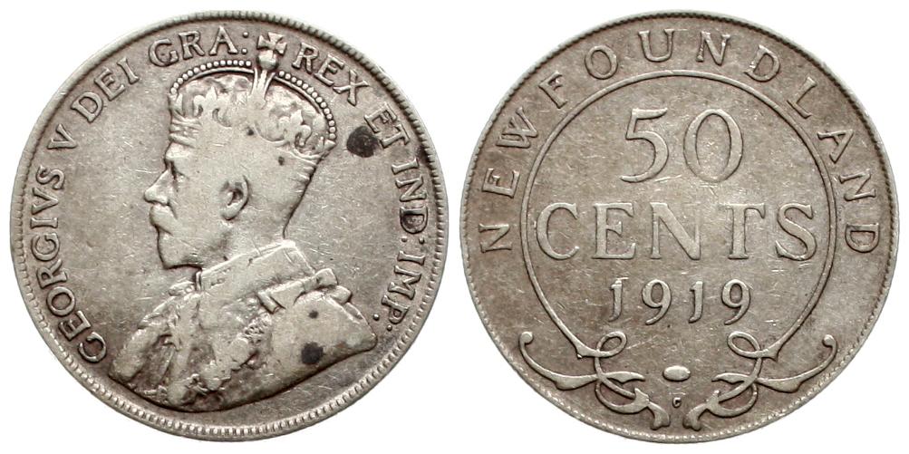  Kanda/ Neufundland: Georg V., 1911-1937, 50 Cents 1919 C, Silber   