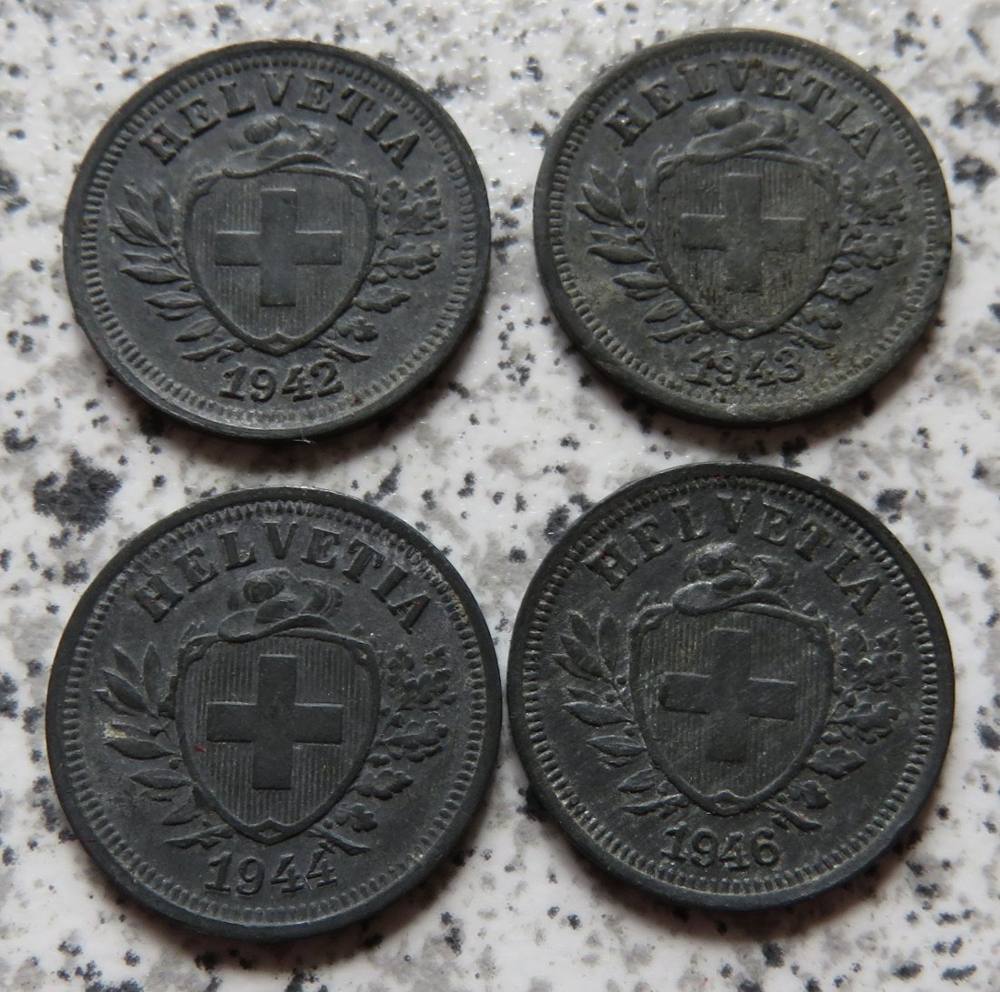  Schweiz 1 Rappen 1942, 1943, 1944 und 1946   