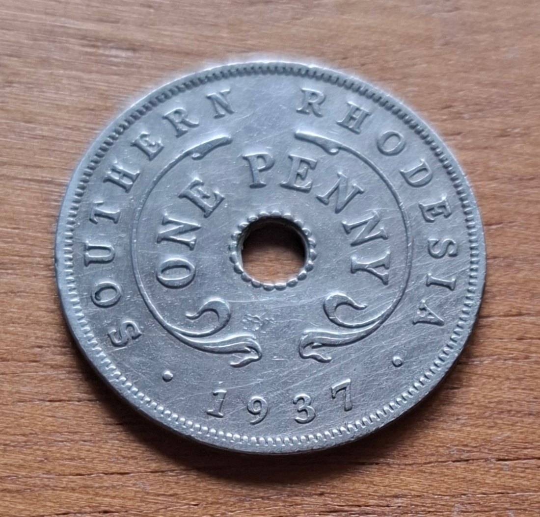  SOUTHERN RHODESIA Rhodesien 1 Penny 1937, seltene Münze, knappes VZ   