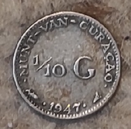  Curasao 1/10 Gulden 1947, SILBER,   