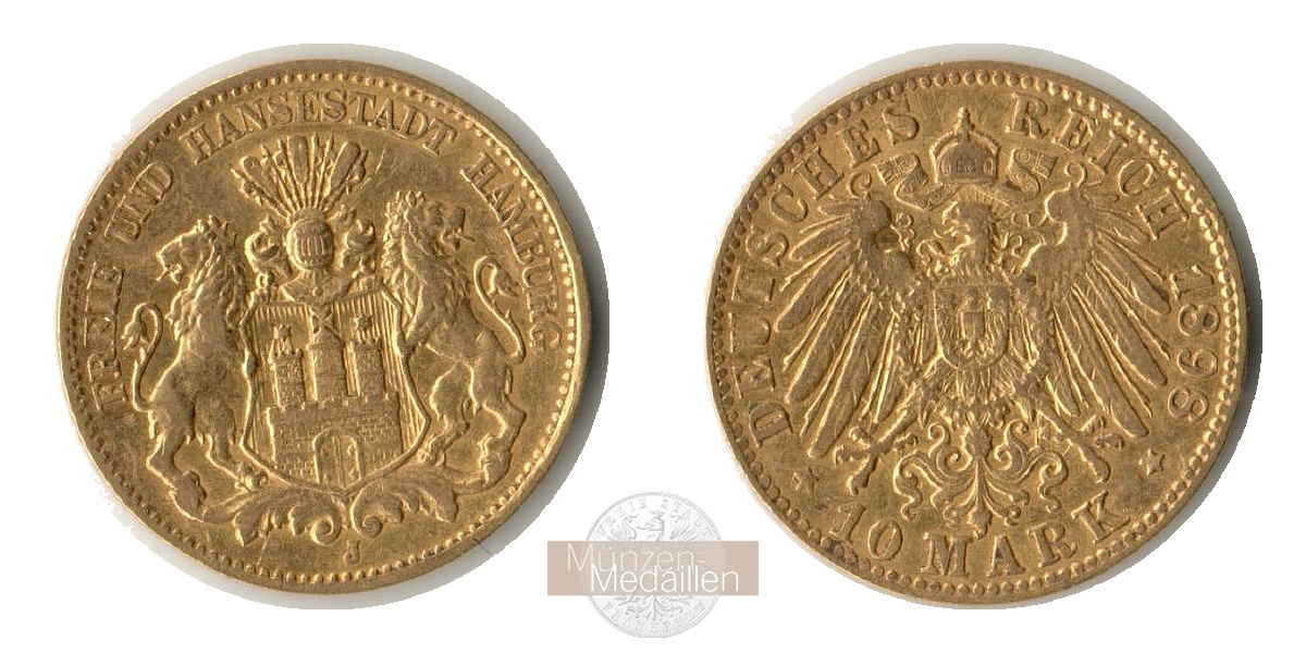 Hamburg, Kaiserreich MM-Frankfurt Feingold: 3,58g 10 Mark 1898 J 