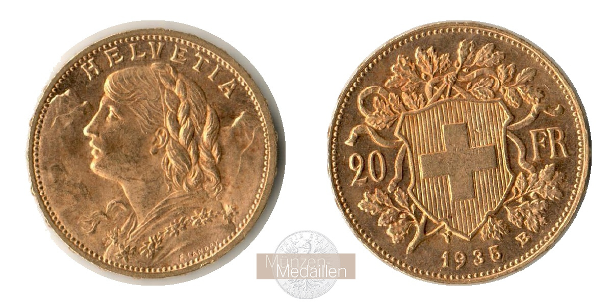  Schweiz 20 Francs Vreneli 1927 B (1897-1935) MM-Frankfurt KM#35.1 Feingold: 5,805g   