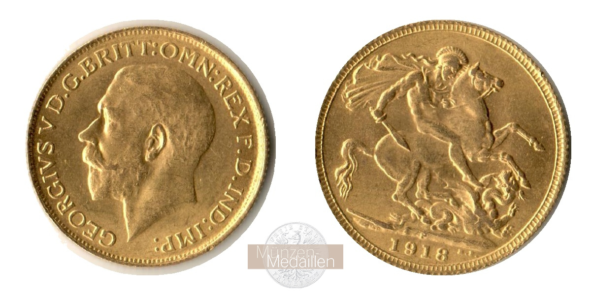 Grossbritannien/Indien  Sovereign MM-Frankfurt  Feingold: 7,32g Georg V. 1910-1936 1918 I 