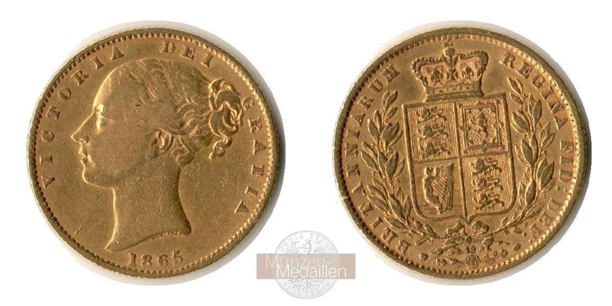  UK 1 Sovereign Victoria (Shield) 1865 (1838-1874) MM-Frankfurt KM#736 Feingold: 7,33g   