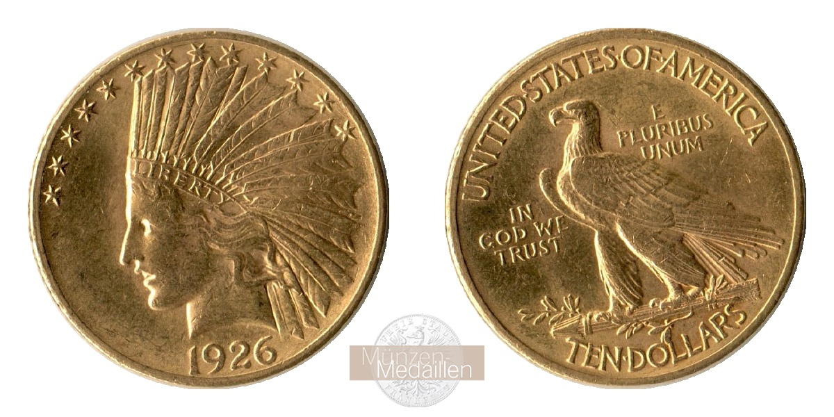  USA 10 Dollars (Indian Head) 1926 MM-Frankfurt KM#130 Feingold: 15,05g   