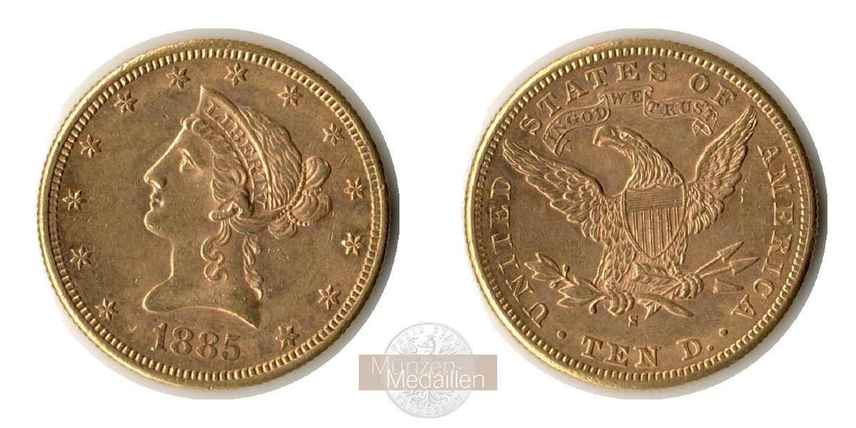  USA 10 Dollars (Coronet Head) 1885 S (1866-1907) MM-Frankfurt KM#102 Feingold: 15,05g   