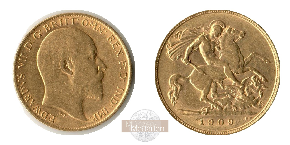  Vereinigtes Königreich 1/2 Sovereign Edward VII 1909 (1902-10) MM-Frankfurt KM#804 Feingold: 3,661g   