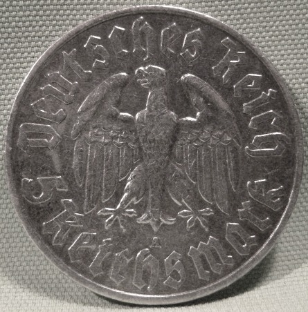  3. Reich, 5 RM 1933 A, Luther   