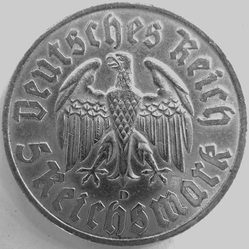  3. Reich, 5 RM 1933 D, Luther   