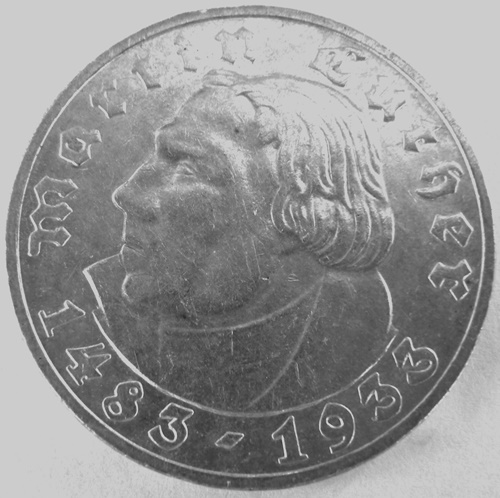 3. Reich, 5 RM 1933 E, Luther   