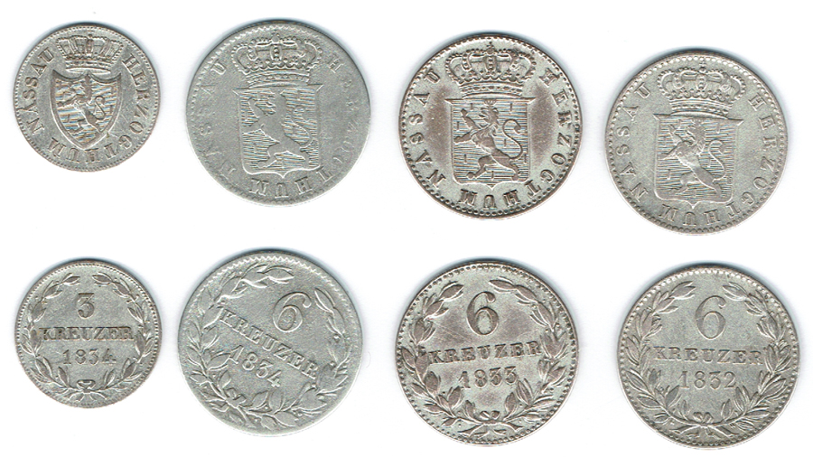  SZAIVERT ALTDEUTSCHLAND NASSAU HERZOGTUM WILHELM 6 KREUZER 3 KREUZER   