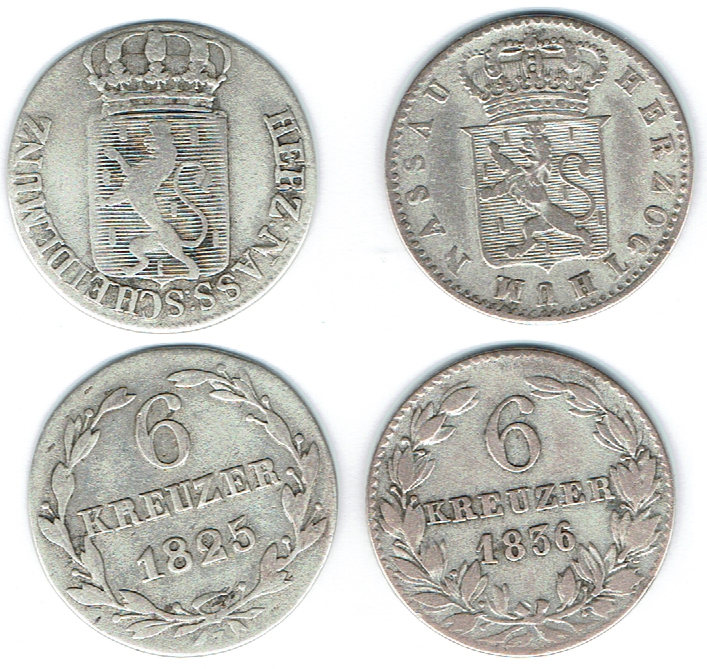  SZAIVERT ALTDEUTSCHLAND NASSAU HERZOGTUM WILHELM 6 KREUZER   