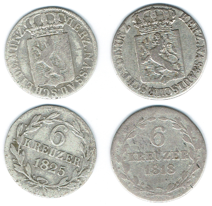  SZAIVERT ALTDEUTSCHLAND NASSAU HERZOGTUM WILHELM 6 KREUZER   