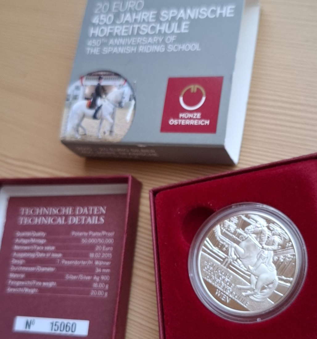  20 SILBER EURO 2015, HOFREIT, in Original-Set der Österreich Münze, Zertifikat   
