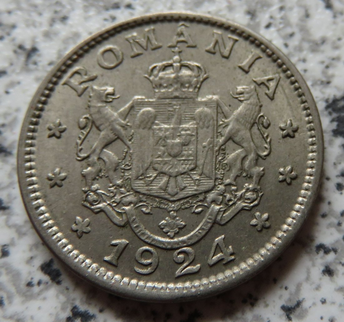  Rumänien 1 Leu 1924, Brüssel (kein Münzzeichen)   