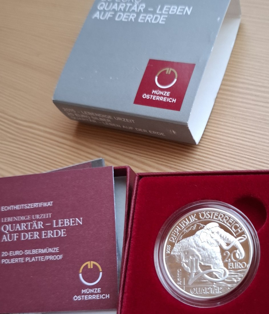  20 SILBER EURO 2015, QUARTÄR, in Original-Set der Österreich Münze, Zertifikat   