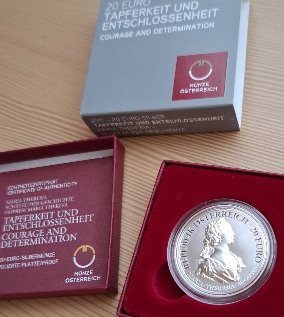 20 SILBER EURO 2017 TAPFERKEIT Maria Theresia Original-Set der Österreich Münze, Zertifikat