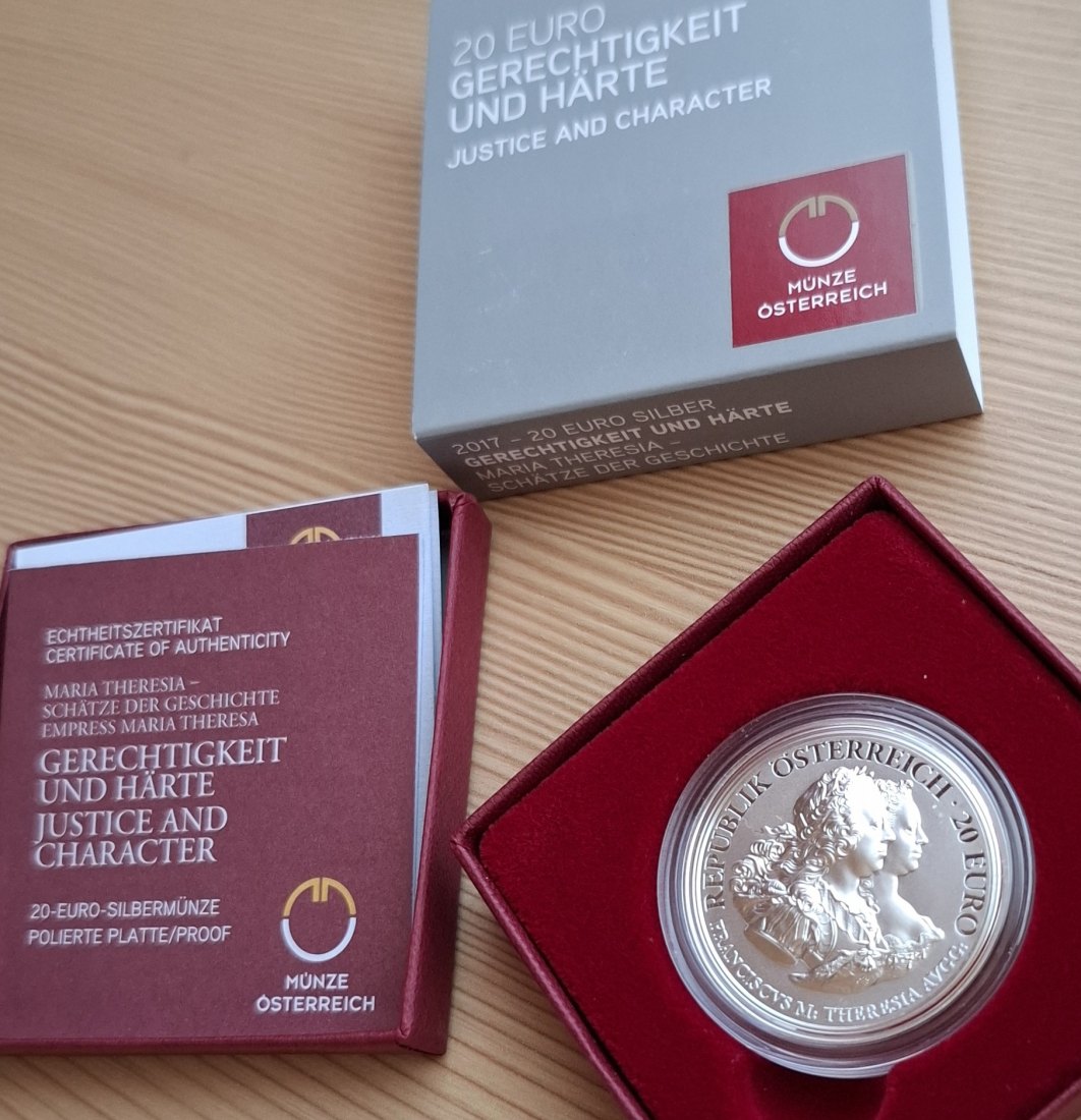 20 SILBER EURO 2017 GERECHTIGKEIT Maria Theresia Original-Set der Österreich Münze, Zertifikat