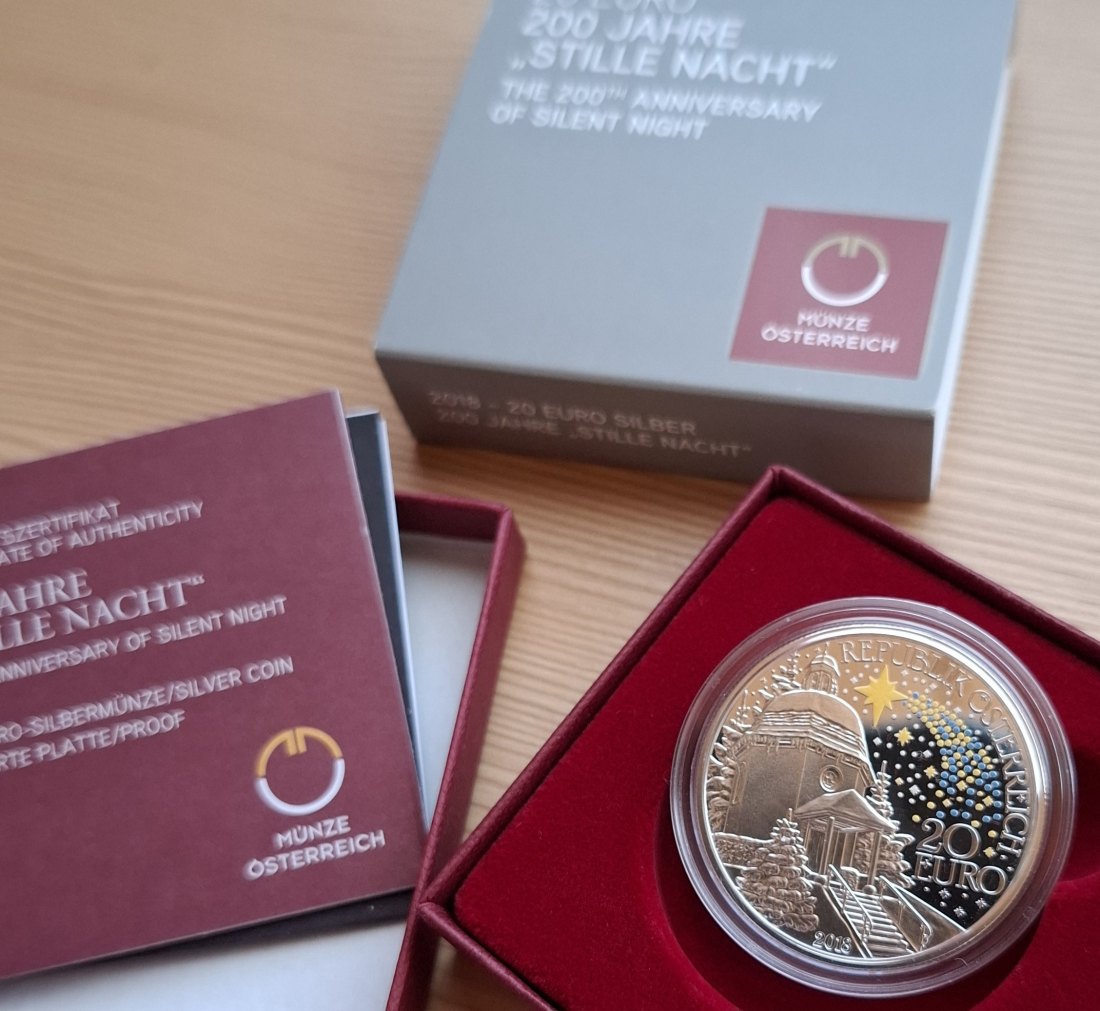 20 SILBER EURO 2018 STILLE NACHT Original-Set der Österreich Münze, Zertifikat