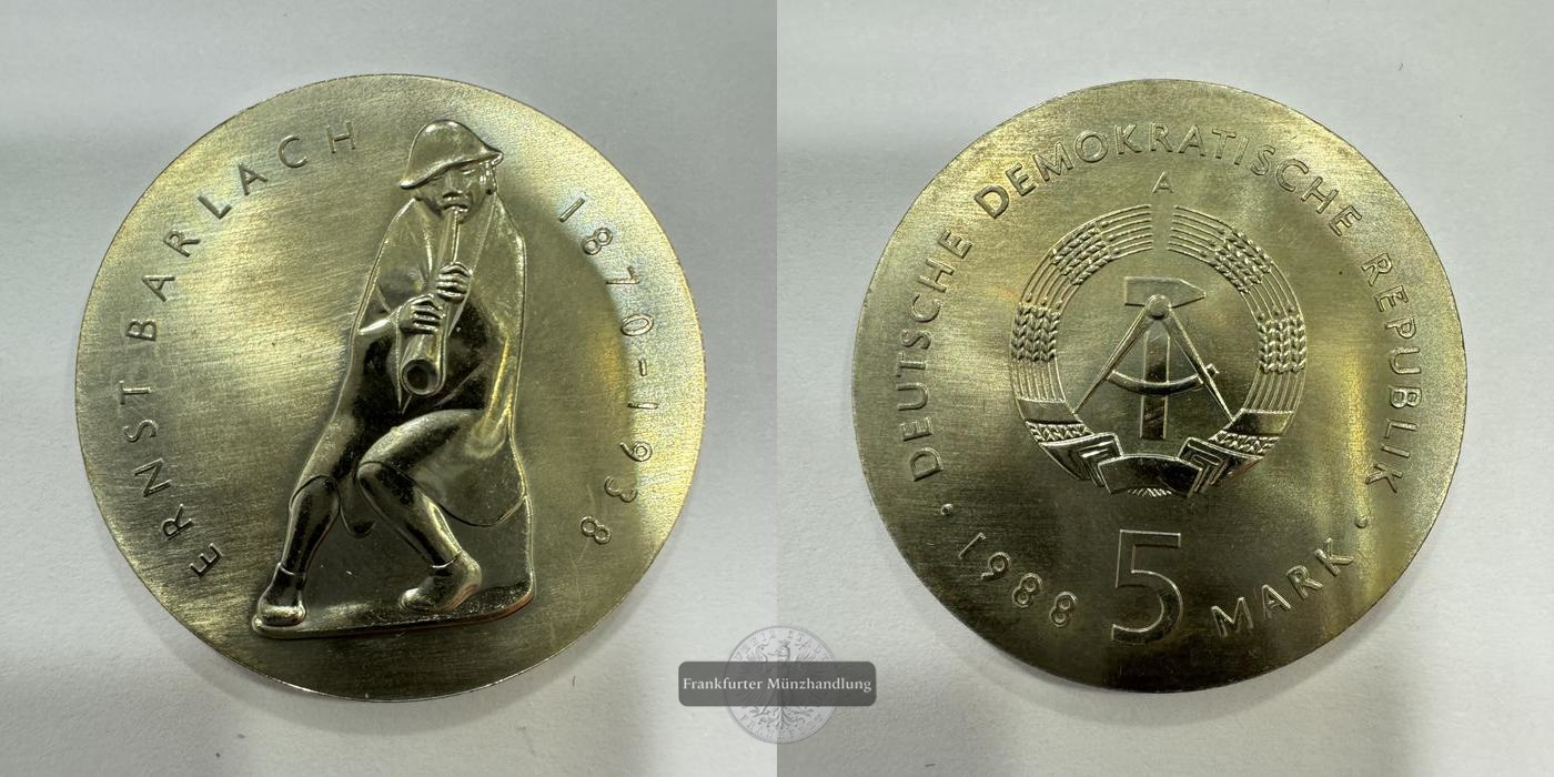  DDR 5 Mark (Ernst Barlach) 1988 FM-Frankfurt KM#122 CuNi: 9,7g   