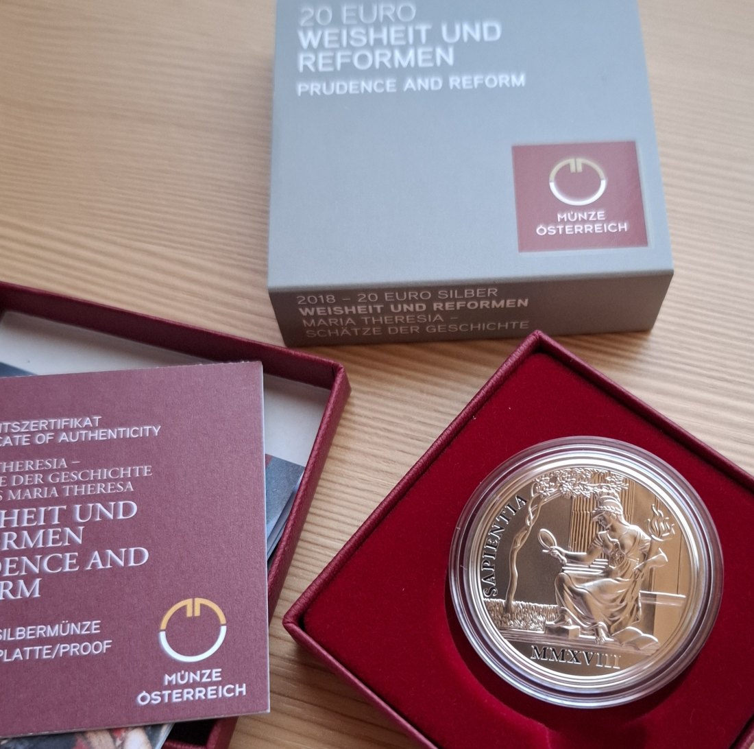 20 SILBER EURO 2018 WEISHEIT Maria Theresia Original-Set der Österreich Münze, Zertifikat