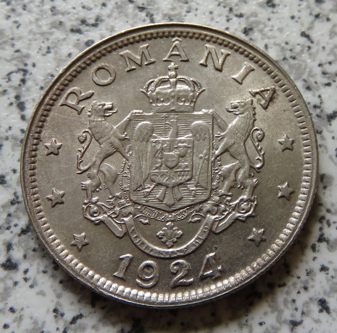  Rumänien 2 Lei 1924, Brüssel (kein Münzzeichen)   