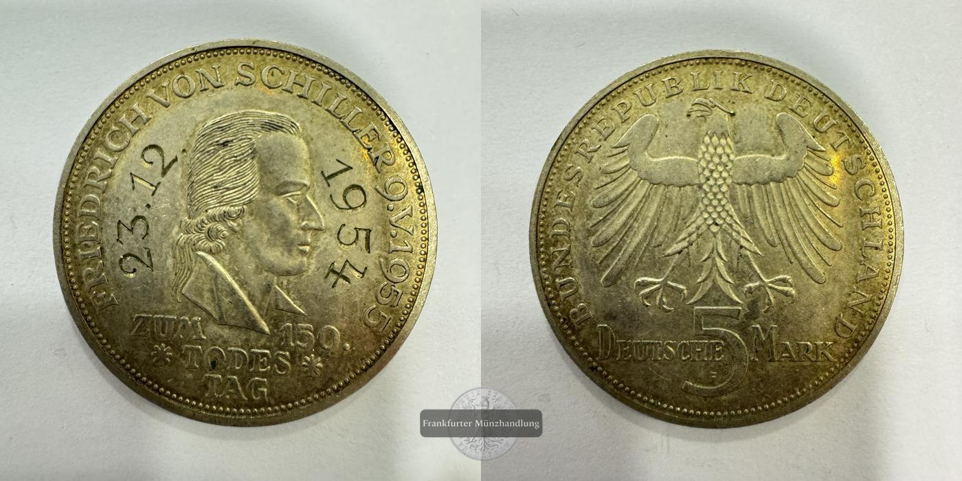  Deutschland 5 Deutsche Mark 1955 (F) Friedrich von Schiller FM-Frankfurt KM#114 Feinsilber: 7g   