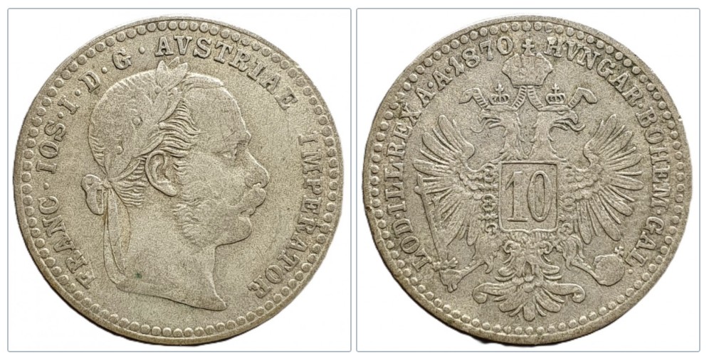  Österreich  10 Kreuzer, 1870 Silber 0,400   