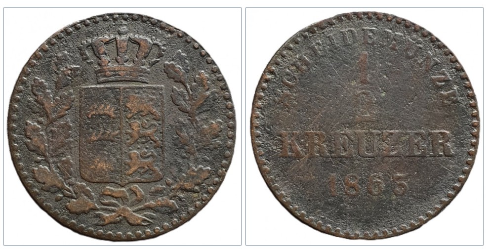  Württemberg  ½ Kreuzer, 1863 Wilhelm I.   
