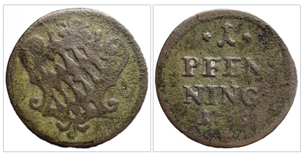  Bayern 1 Pfennig, 1765 Kupfer /braun/ Ohne Münzzeichen - München   