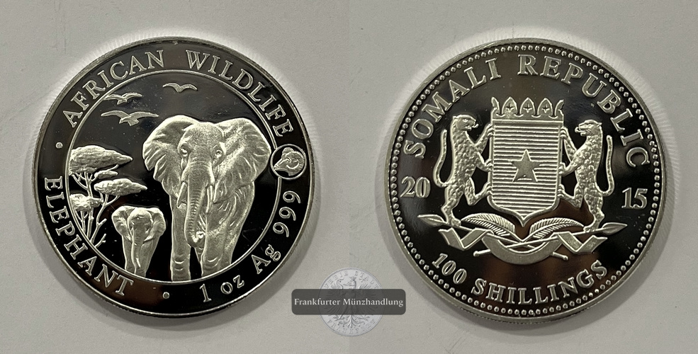  Somalia  100 Schilling 2015 African Wildlife Elephant (Privy) FM-Frankfurt  Feinsilber: 31,1g   