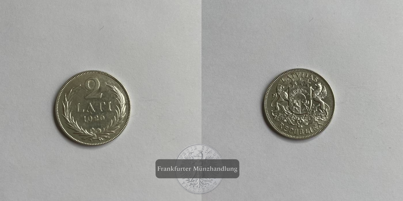  Lettland  2 Lati  1926    FM-Frankfurt KM#8 Feinsilber: 8,35g   