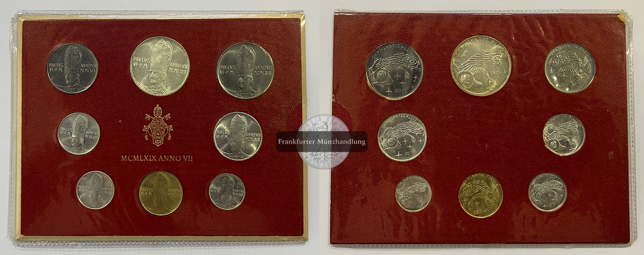  Vatikan 1969 Kursmünzensatz 1 - 500 Lire MCMLXIX Anno VII Paul VI. FM-Frankfurt Feinsilber: 9,18g   
