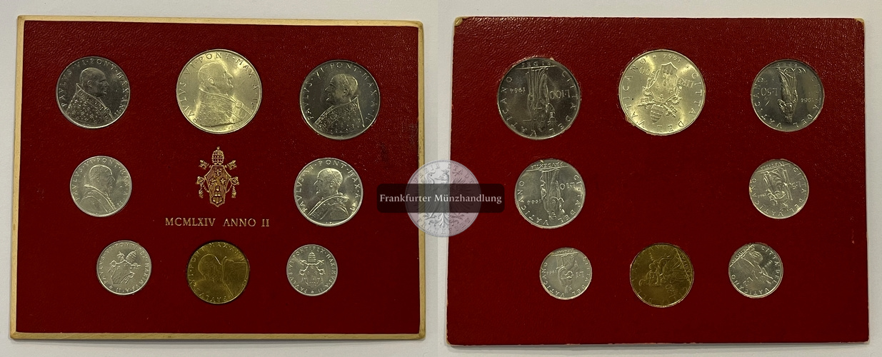  Vatikan 1964 Kursmünzensatz 1 - 500 Lire MCMLXIV Anno II Paul VI. FM-Frankfurt Feinsilber: 9,18g   