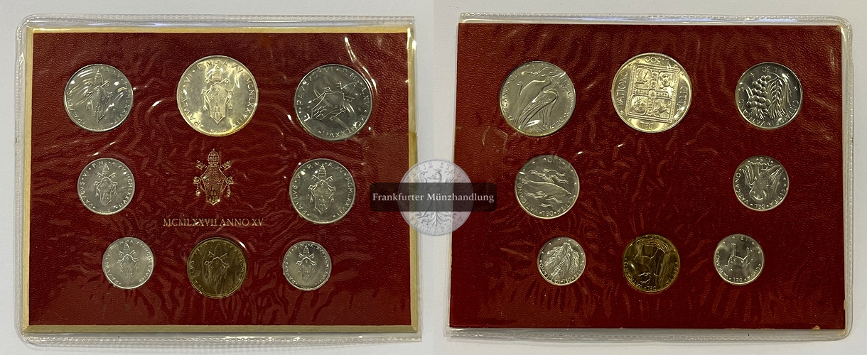  Vatikan 1977 Kursmünzensatz 1 - 500 Lire MCMLXXVII Anno XV FM-Frankfurt Feinsilber: 9,18g   