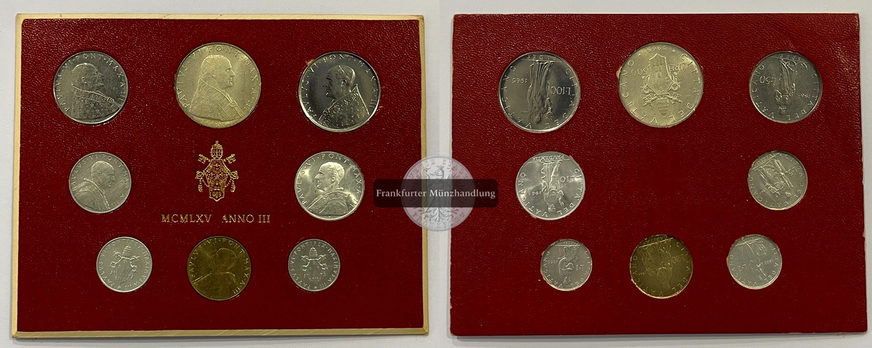  Vatikan 1965 Kursmünzensatz 1 - 500 Lire MCMLXV Anno III Paul VI. FM-Frankfurt Feinsilber: 9,18g   