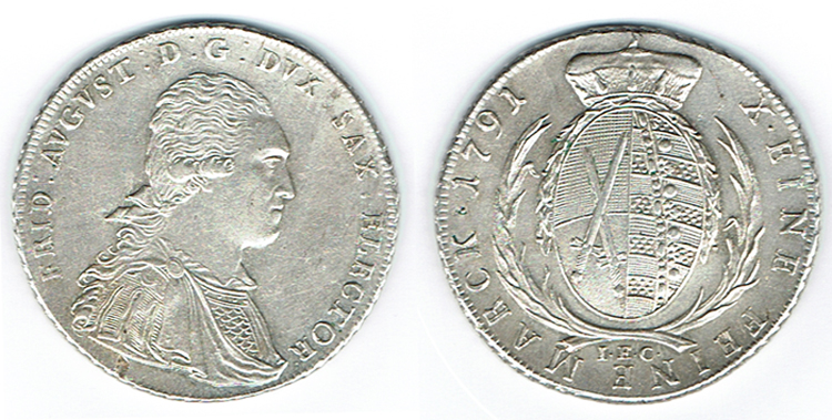  SZAIVERT ALTDEUTSCHLAND SACHSEN KURFÜRSTENTUM TALER 1791 FRIEDRICH AUGUST III   