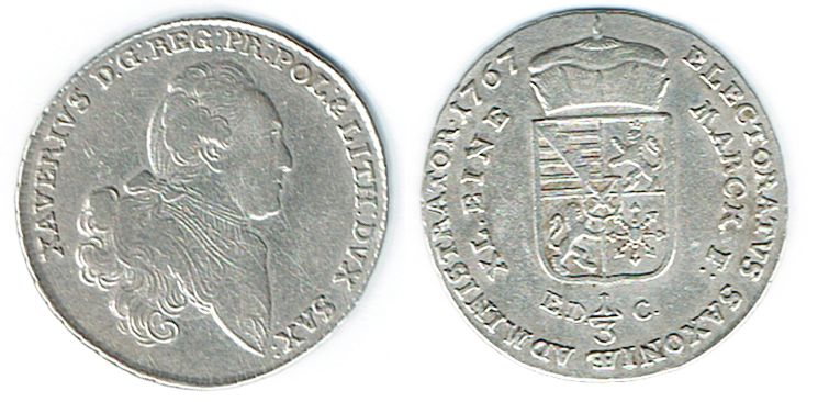  SZAIVERT ALTDEUTSCHLAND SACHSEN KURFÜRSTENTUM 1/3 TALER 1767 XAVER VORMUND FRIEDRICH AUGUST III   