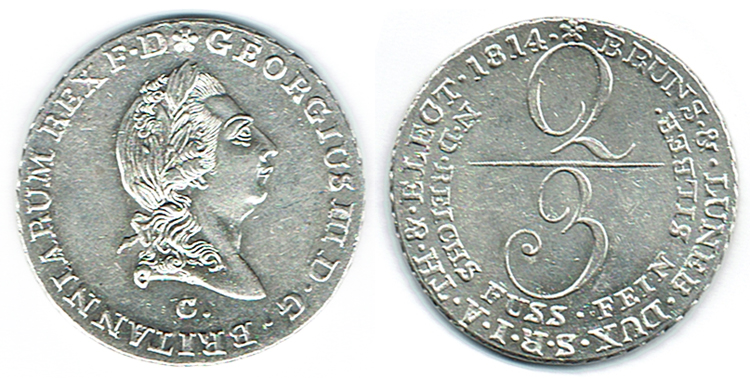  SZAIVERT ALTDEUTSCHLAND HANNOVER KURFÜRSTENTUM 2/3 TALER 1814 GEORG III   