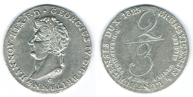  SZAIVERT ALTDEUTSCHLAND HANNOVER KÖNIGREICH GEORG IV. 2/3 TALER 1829   