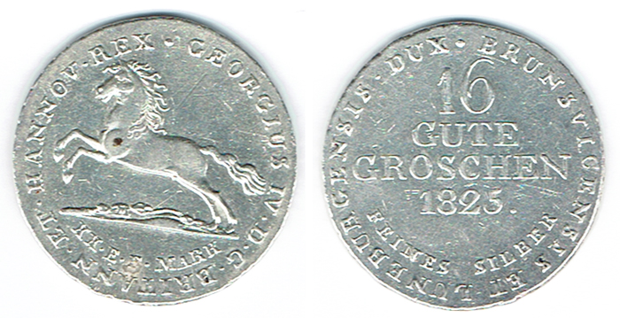  SZAIVERT ALTDEUTSCHLAND HANNOVER KÖNIGREICH GEORG IV. 16 GUTE GROSCHEN 1825   