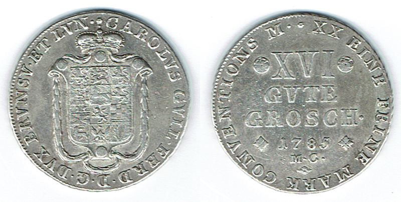  SZAIVERT ALTDEUTSCHLAND BRAUNSCHWEIG  WOLFENBÜTTEL  KARL WILHELM FERDINAND 16 GUTE GROSCHEN 1785   