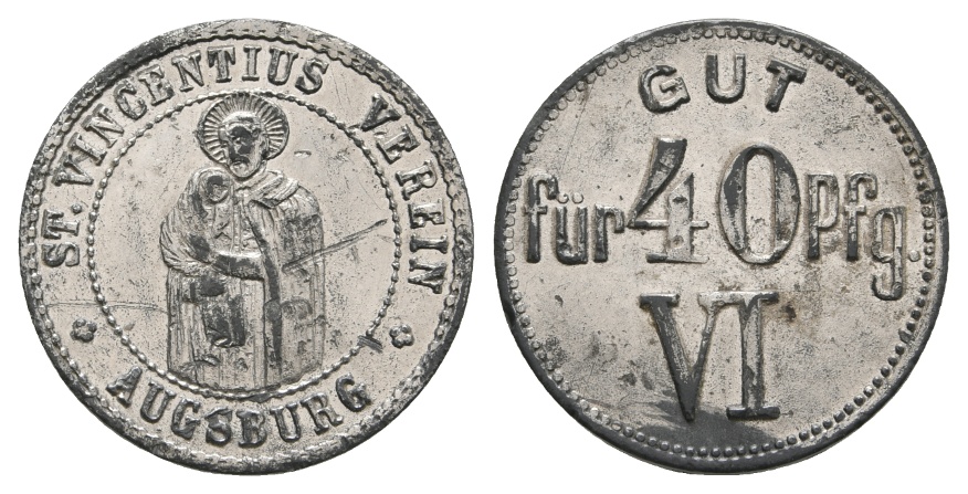  Bayern; Augsburg, St. Vincentius Verein, Gut für 40 Pfg. II; Menzel - (1081.?)   