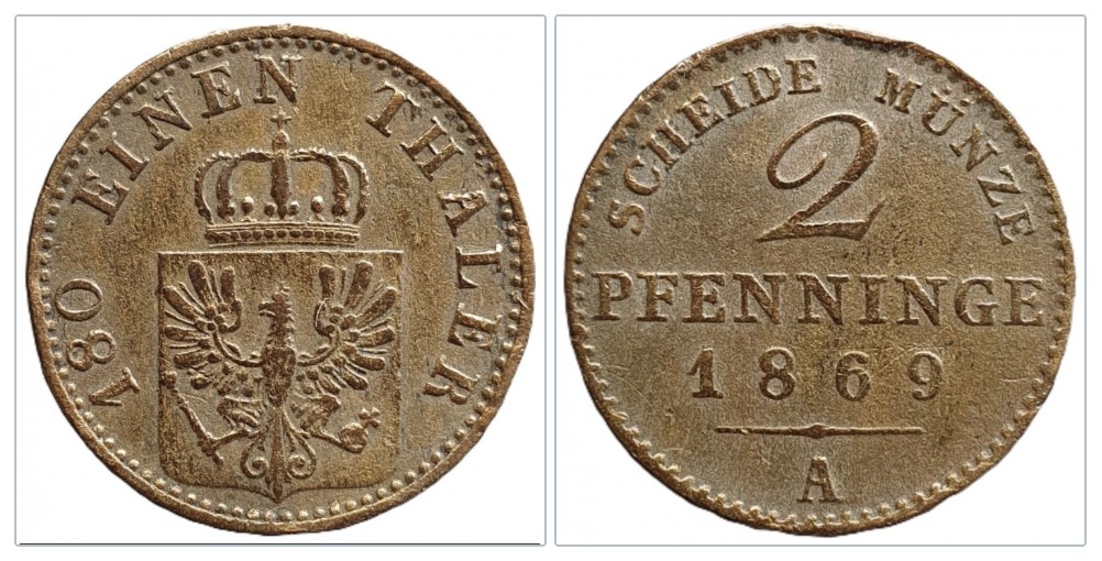  Preußen 2 Pfennig, 1869 Münzzeichen: A - Berlin   